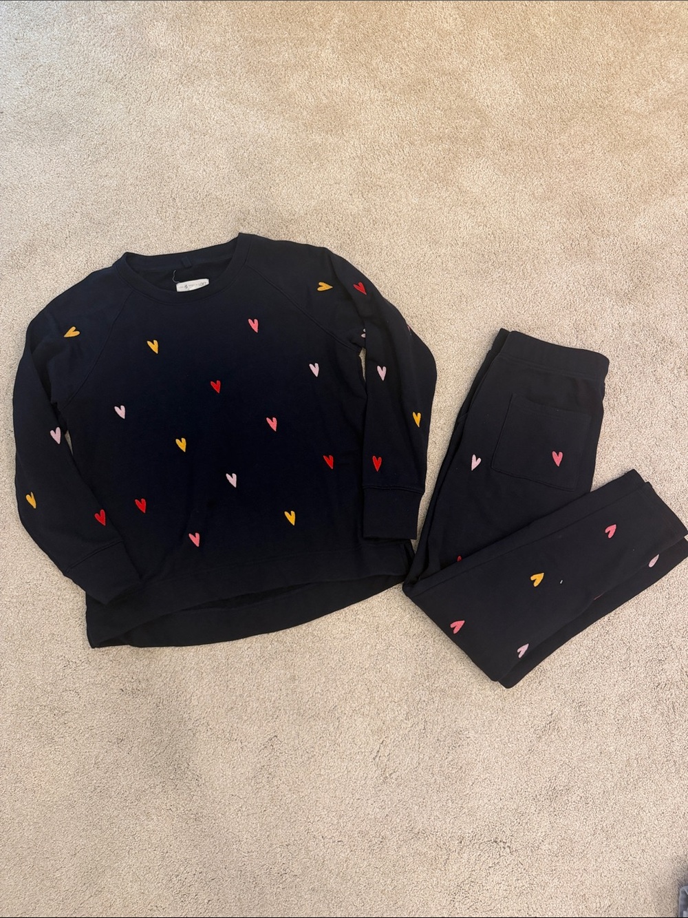 Womens Black Heart Print Sweatshirt & Jogger navy blue Set